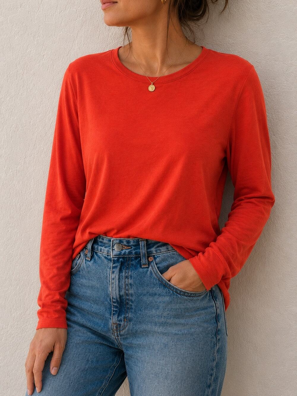 CHICO’S Pima Cotton Modal Long Sleeve Tee Orange Soft Stretch Basic | Large